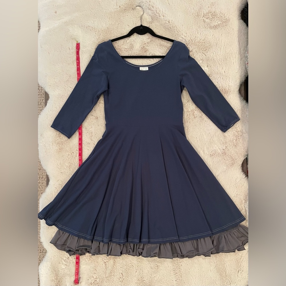 Matilda Jane Navy Dress With Gray Ruffle Petticoat Skirt